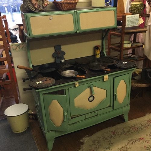 Cream and Green Enameled Wood Stove